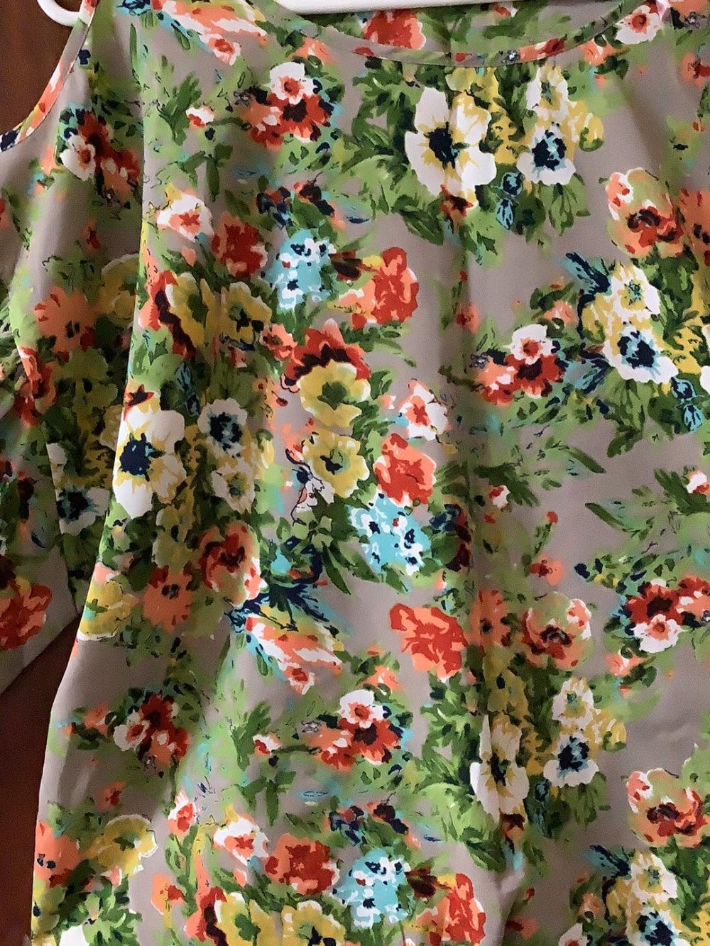 Damen Sommer Bluse in grün orange mit Blumen Gr.38