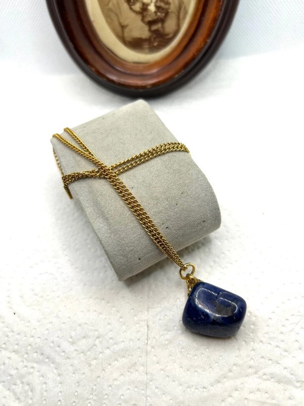 SALE Wunderschöne Vintage Kette Edelstahl/vergoldet mit Lapislazuli Anhänger