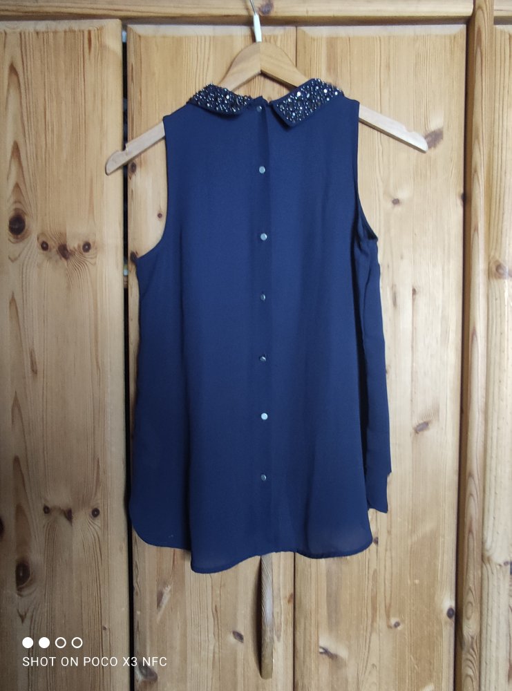 Pimkie - ärmellose Bluse mit Pailetten - dunkelblau - Gr. XS - Elegant