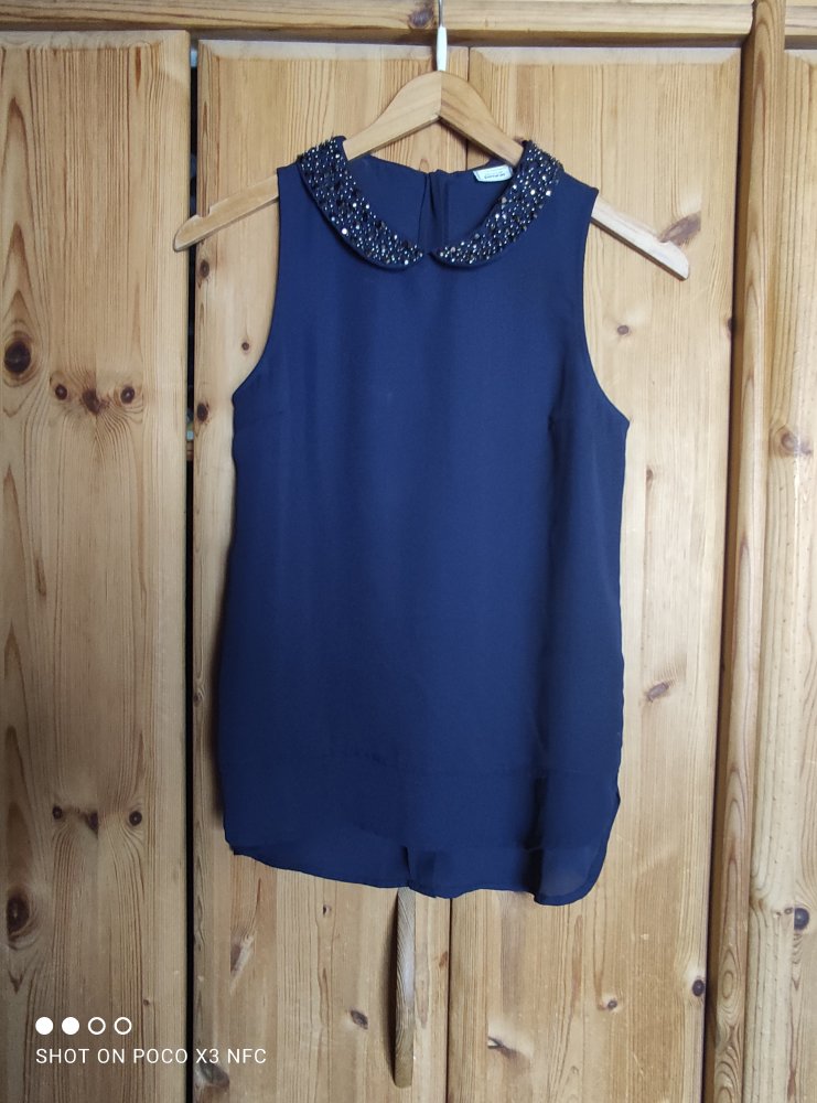 Pimkie - ärmellose Bluse mit Pailetten - dunkelblau - Gr. XS - Elegant