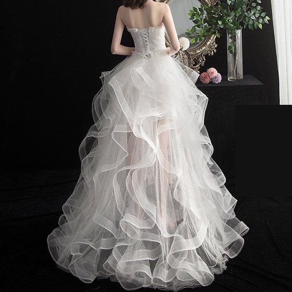 Vorn Kurz Hinten Lang Vokuhila Edelkleid Ärmelloses Brautkleid Weiß L