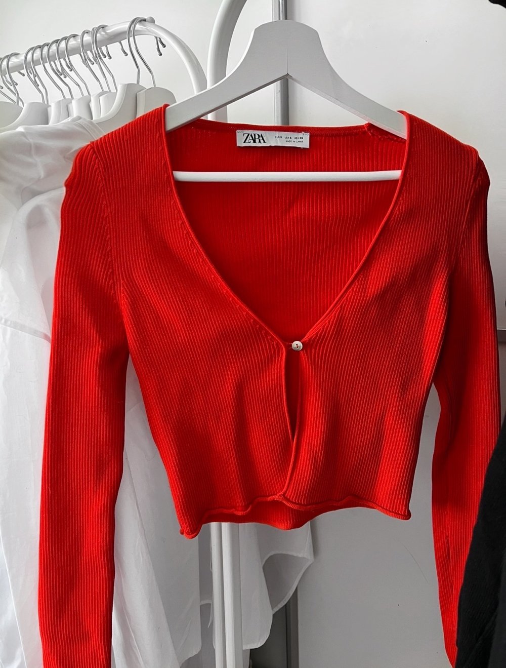 Zara Crop Strickjacke Rot Größe 36