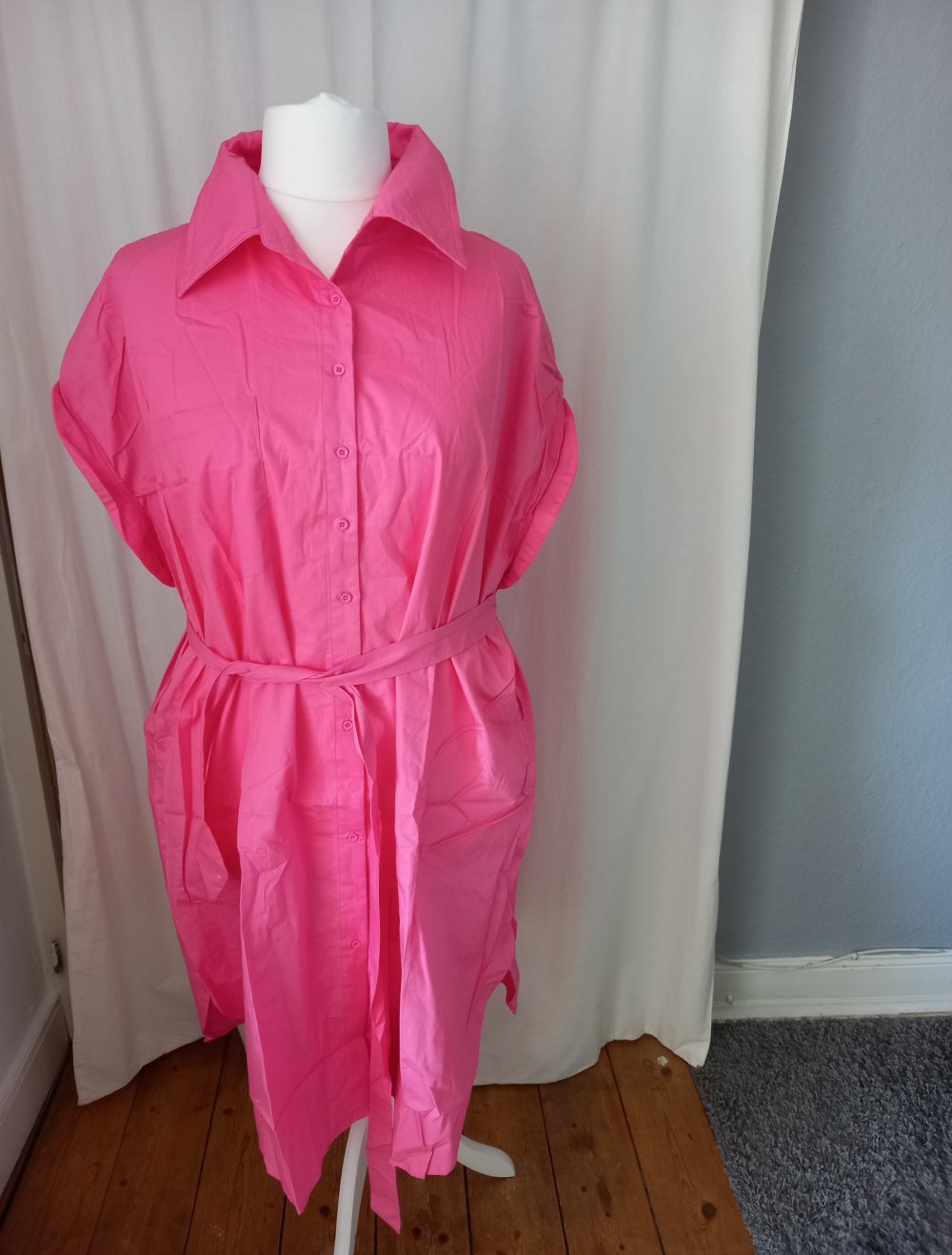 Blusenkleid Gr. 3XL 52 54 pink Knöpfe Gürtel Kleid Bluse