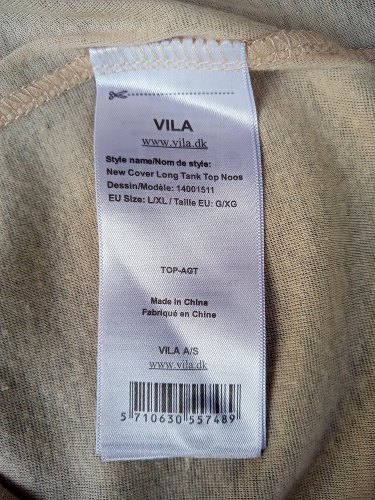 VILA : Damen Top, Shirt  Trägertop lang Gr. L/XL ungetragen beige Baumwoll