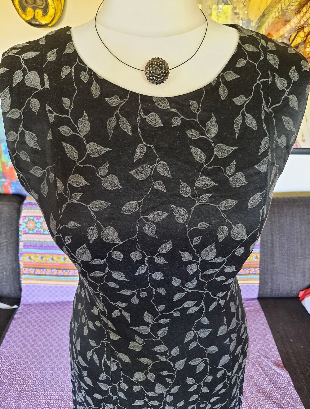 Kleid Blätterprint grau/schwarz superschön & schick Smart Casual 36/S