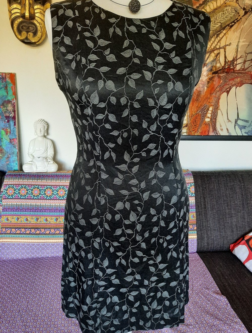 Kleid Blätterprint grau/schwarz superschön & schick Smart Casual 36/S