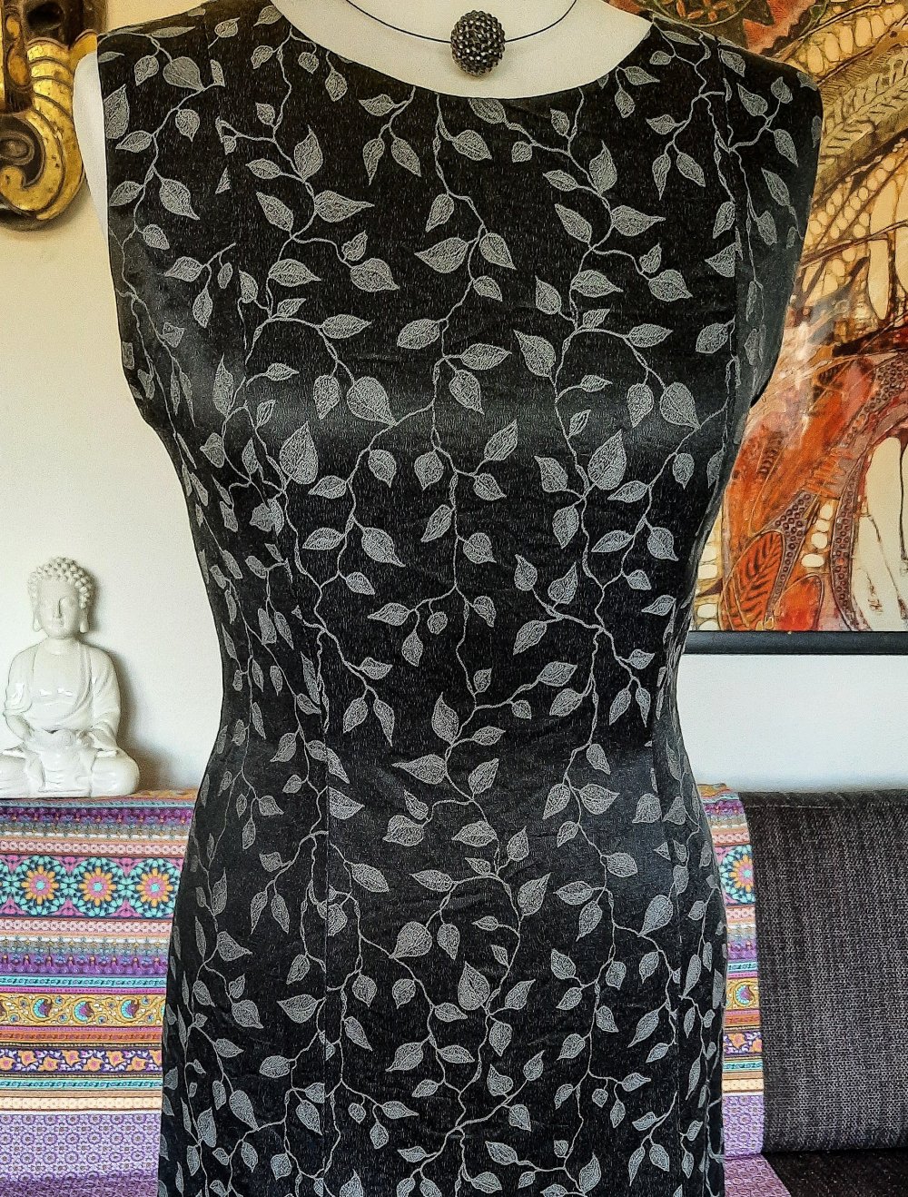 Kleid Blätterprint grau/schwarz superschön & schick Smart Casual 36/S