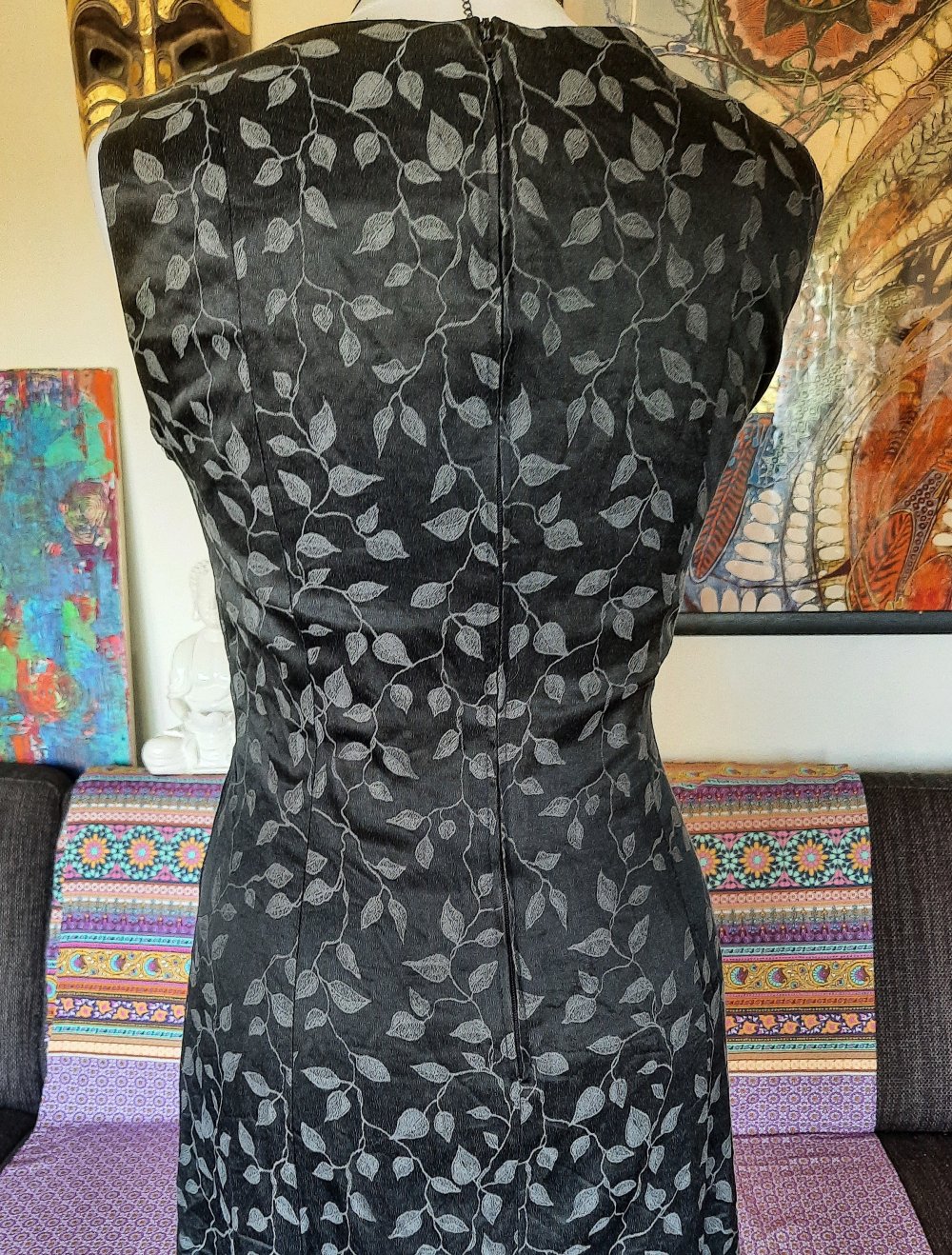 Kleid Blätterprint grau/schwarz superschön & schick Smart Casual 36/S