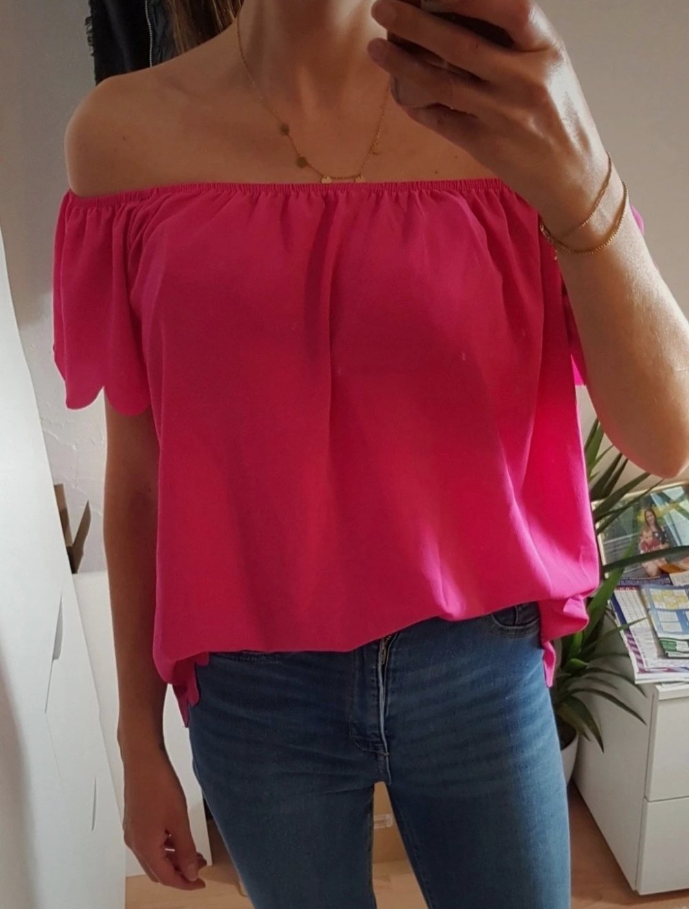 Shirt Off Shoulder Pink