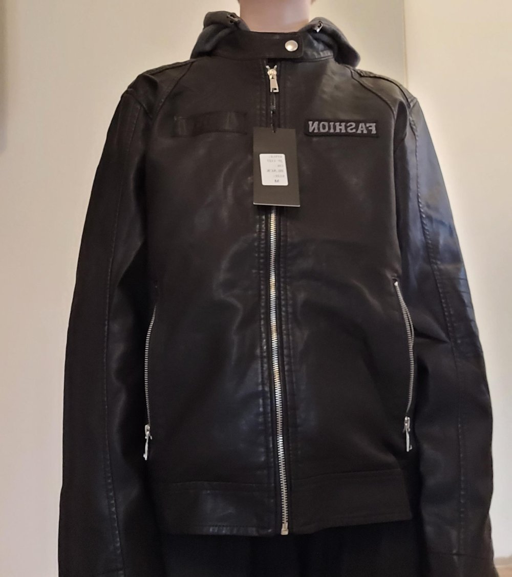 Lederjacke mit abnehmbarer Kapuze