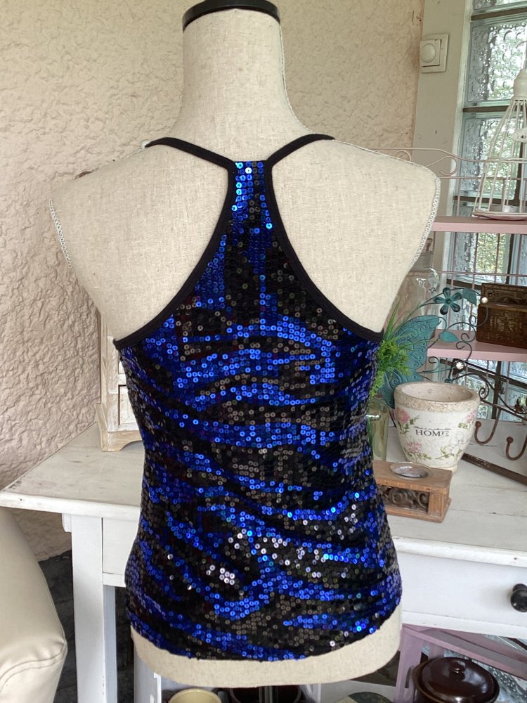 Pailletten Top ,blau /schwarz , Größe S / 36