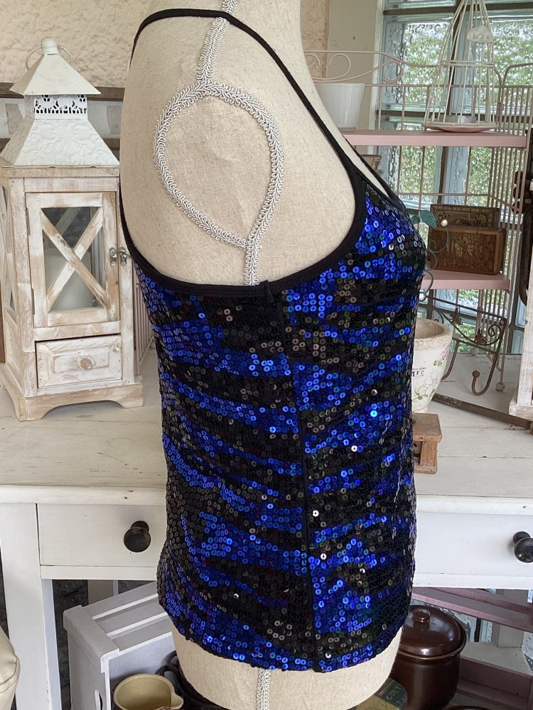 Pailletten Top ,blau /schwarz , Größe S / 36