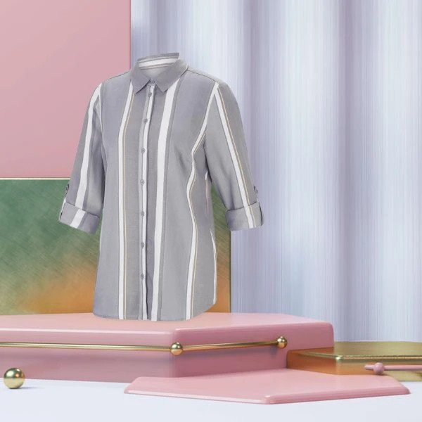 Bluse Steingrau Gelb Gestreift Größe 42