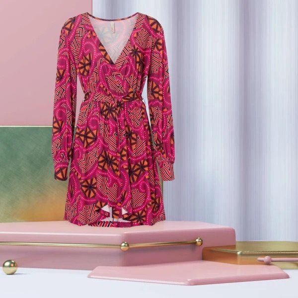 Wickelkleid Pink Orange Bedruckt Größe 36/38