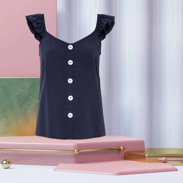 Blusentop mit Volant Dunkelblau Größe 48