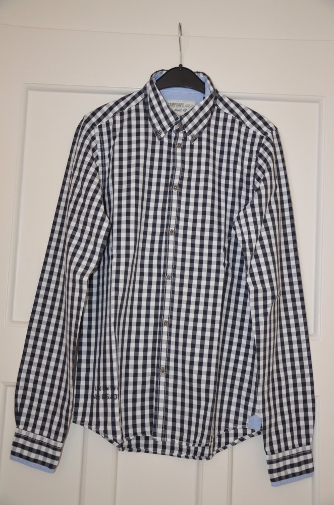 dunkelgrau-weiß kariertes Oberhemd - Gr. S - 