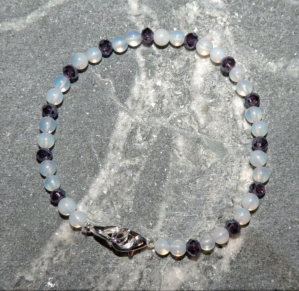 Heilsteine Armband aus Opalith und lila Schmucksteinen 18cm lang neuwertig