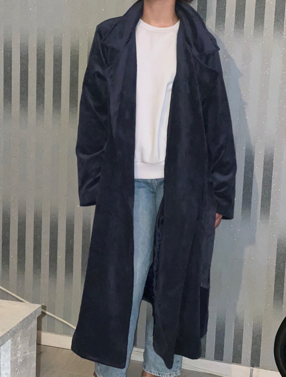 Langer Mantel Marienblau