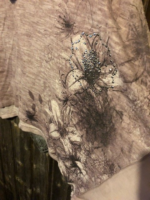 A-förmiges Shirt mit Print, silbernen Steinchen und Chiffon-Einsätzen