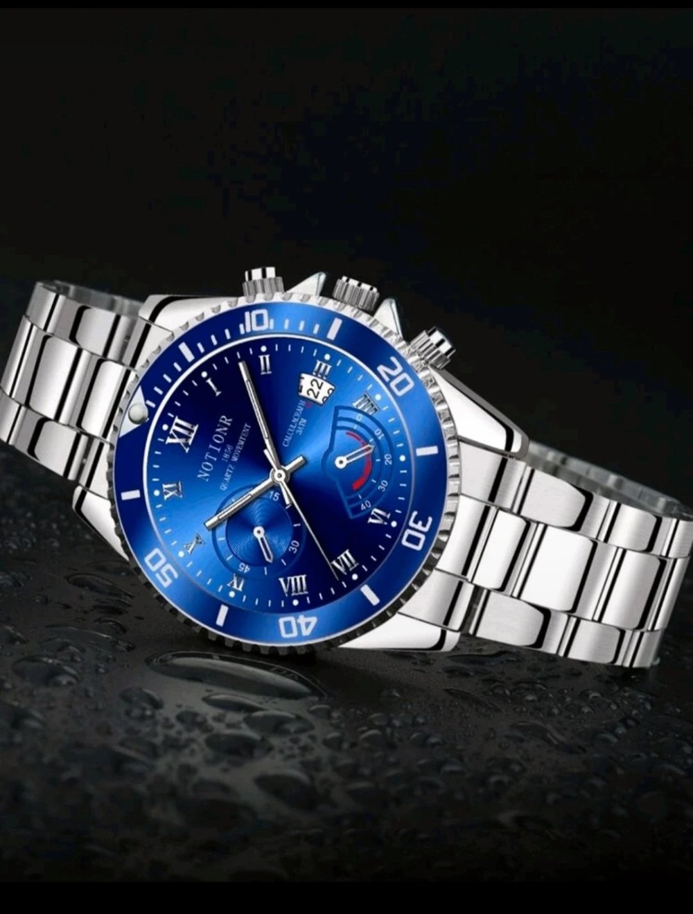 Wasserdichte Zeiger-Quarzuhr in blau und silber