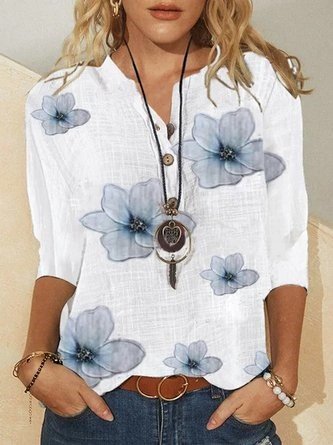 Bluse mit 3/4 Arm, weiß mit Blumenmuster