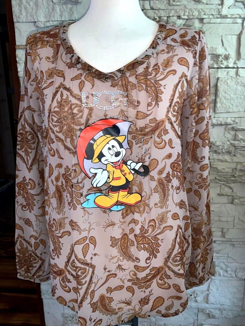 Long Bluse Tunika  in gr 38 Farbe Schwarz Gold   Motiv   Strass AA - 47 cm Länge 70 cm