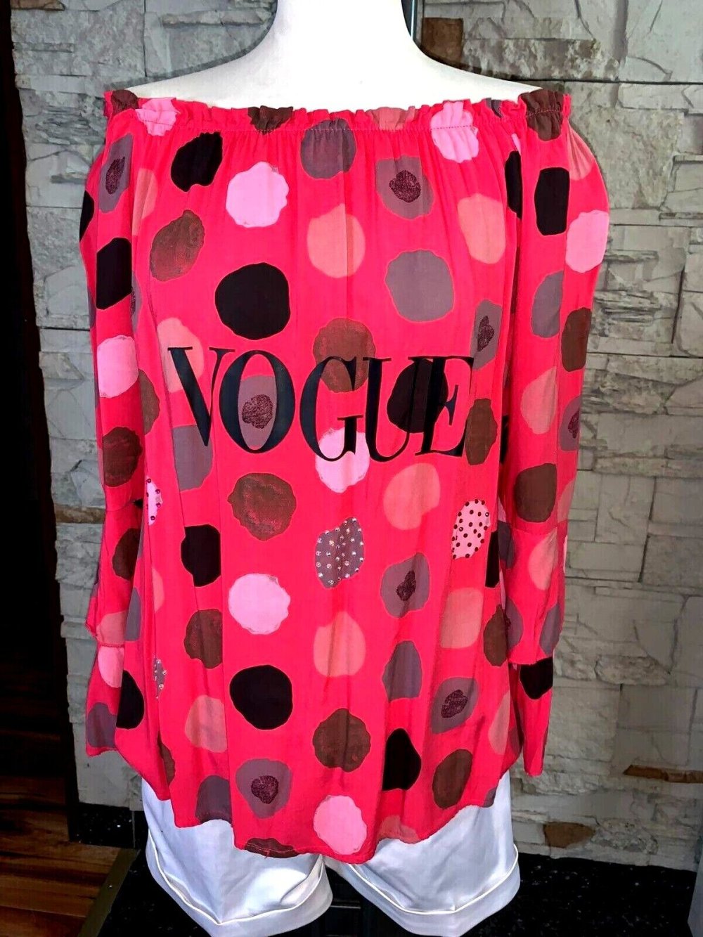 Baumwolle  Bluse Tunika  in gr 38-44 Farbe Pink Coral  Motiv mit Strass9 besetzt