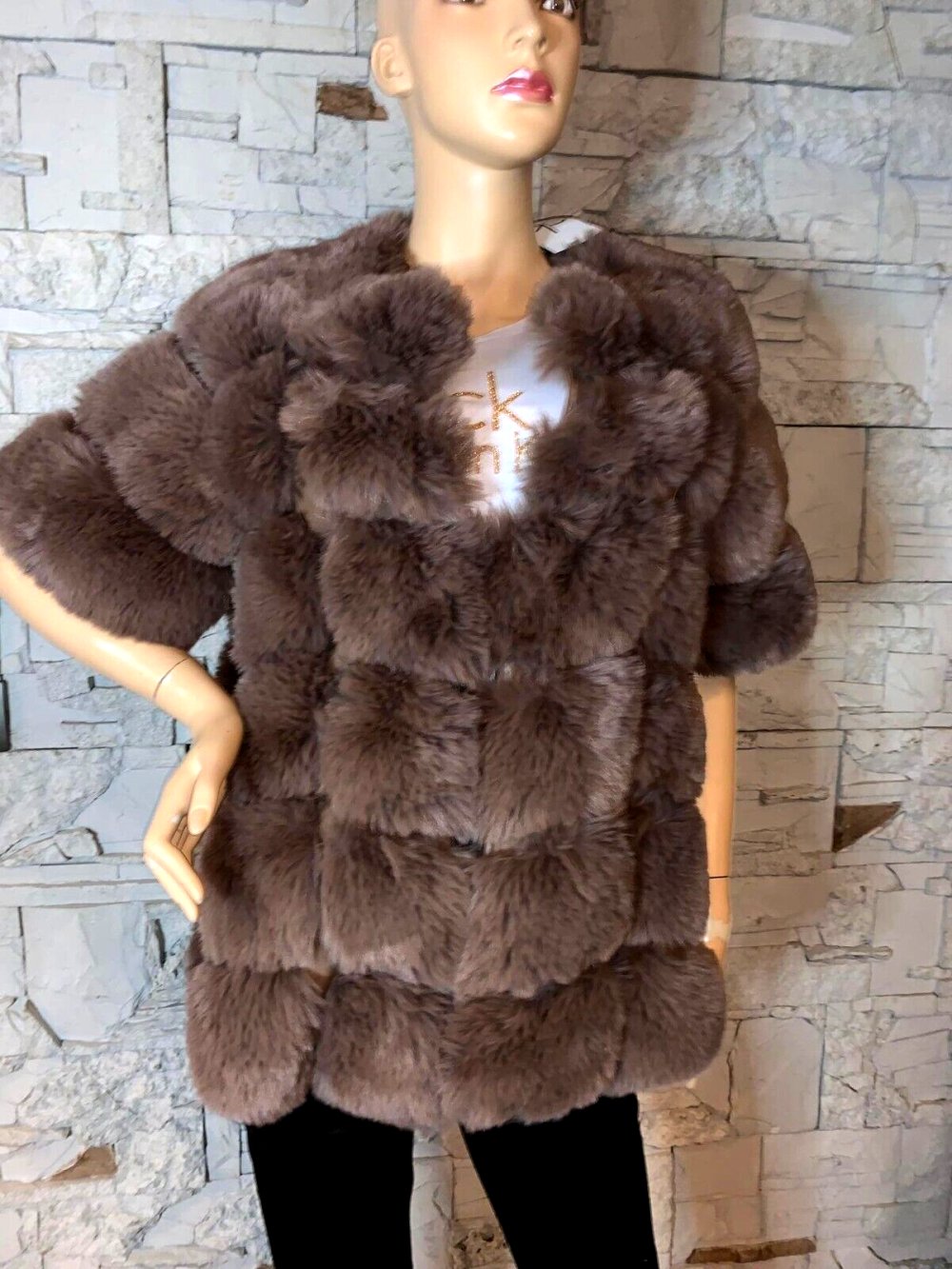 Tolle Winterweste Jacke Kunstpelz   in gr XL  Farbe Braun  Leder Look    Neu 
