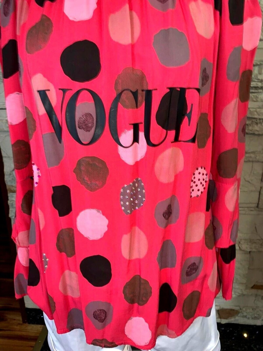 Baumwolle  Bluse Tunika  in gr 38-44 Farbe Pink Coral  Motiv mit Strass9 besetzt