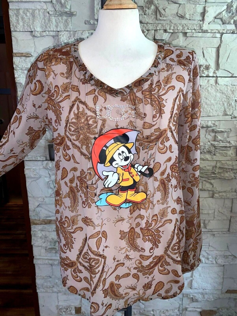 Long Bluse Tunika  in gr 38 Farbe Schwarz Gold   Motiv   Strass AA - 47 cm Länge 70 cm