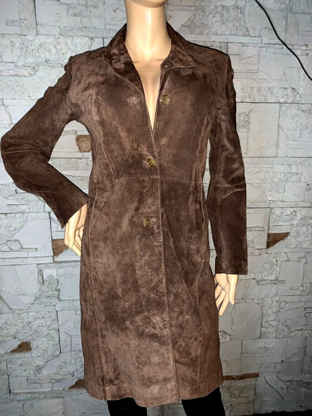 Echt Leder Mantel Jacke  in gr 38  Farbe Braun  Wildleder   AA - 48 cm Länge - 94 cm 