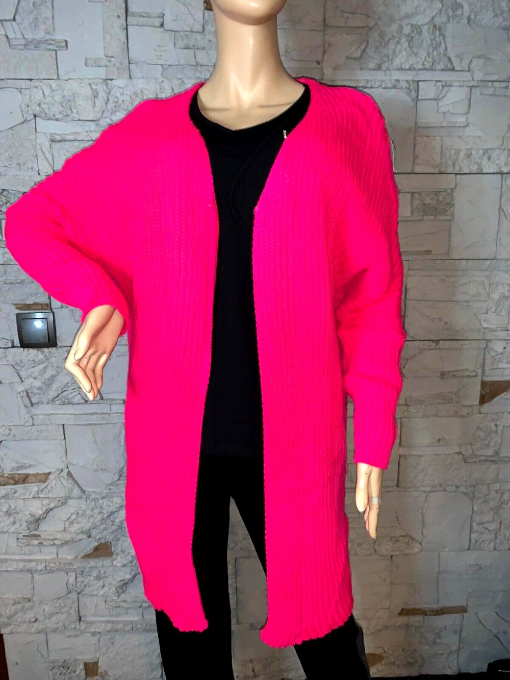 Cardigan Long Pullover Jacke  in gr 38-46 Farbe Pink Bunt Grobstrick Neu mit Etikett
