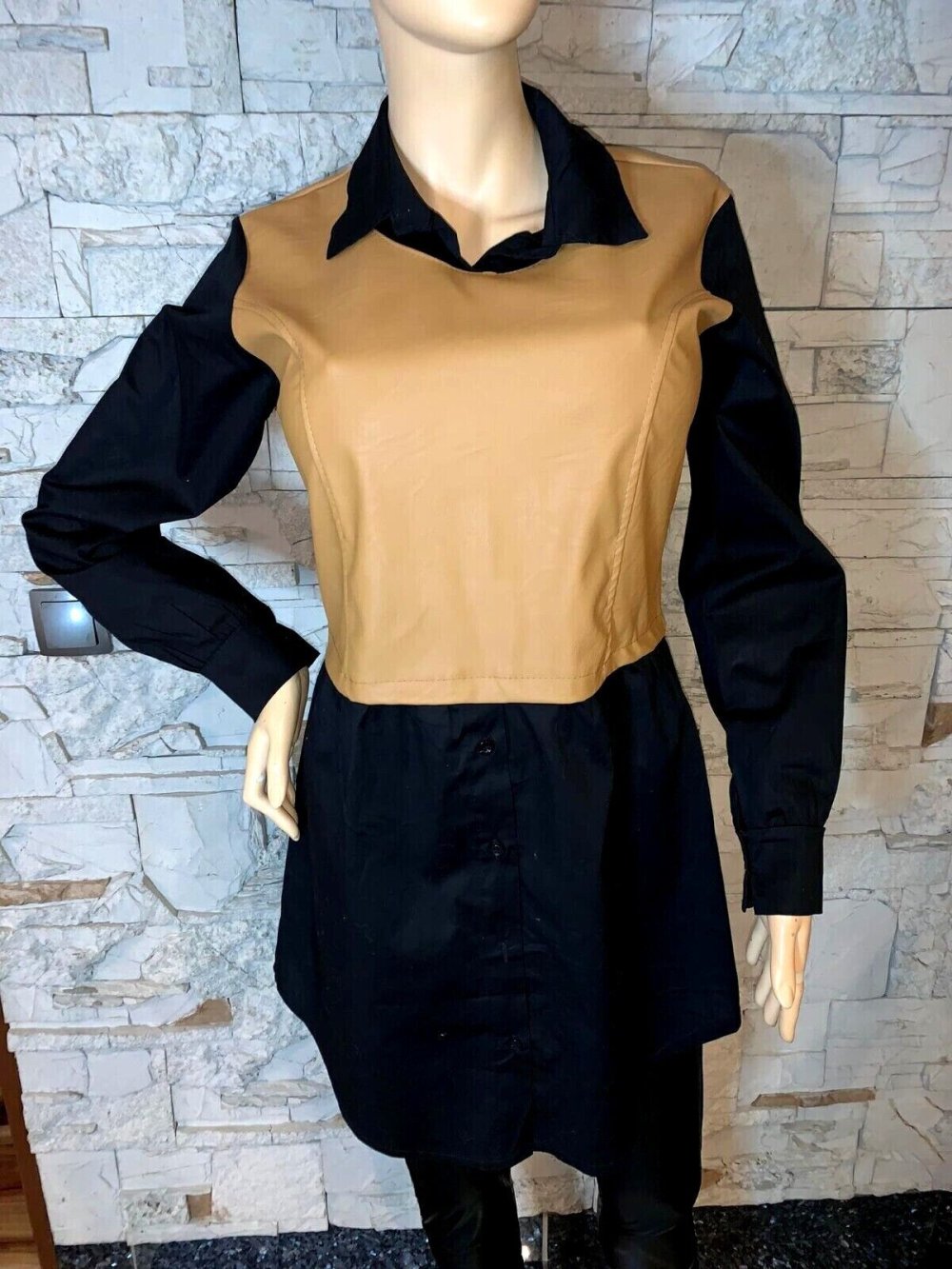 Long Bluse Leder Optik  in gr 38-42 Farbe Schwarz Braun Baumwolle Neu AA - 50 cm Länge - 86 cm