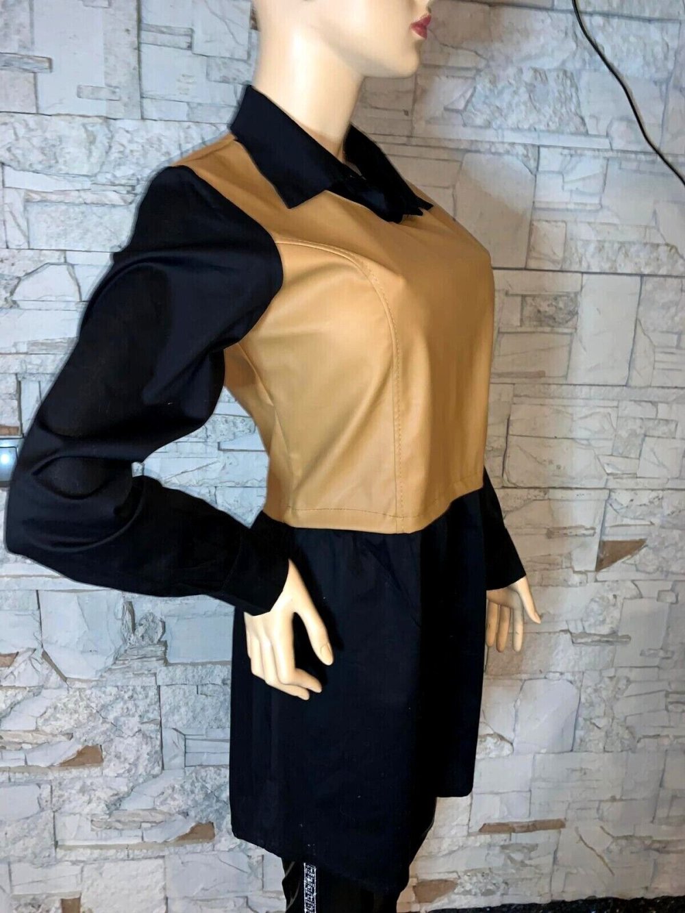 Long Bluse Leder Optik  in gr 38-42 Farbe Schwarz Braun Baumwolle Neu AA - 50 cm Länge - 86 cm