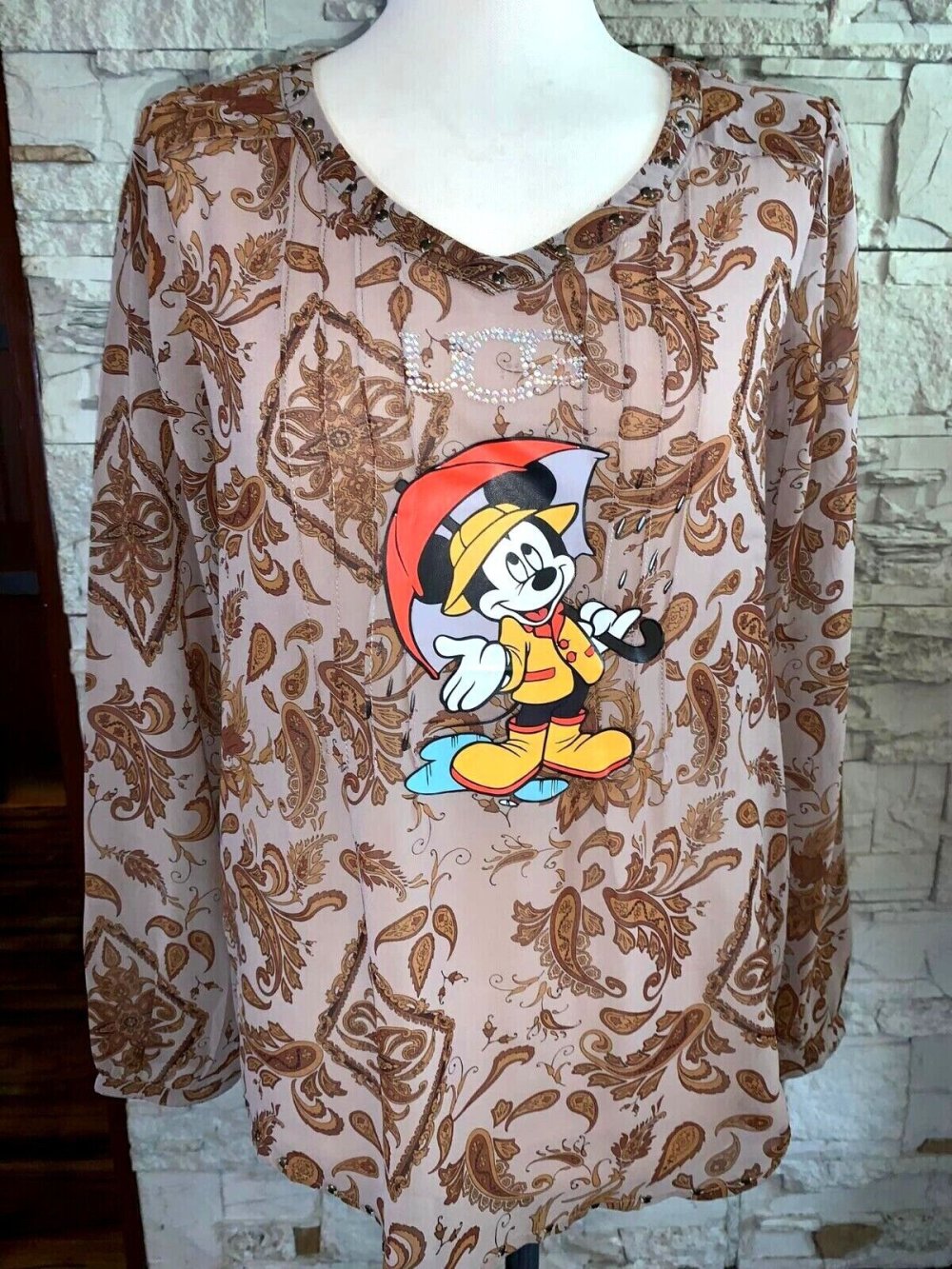 Long Bluse Tunika  in gr 38 Farbe Schwarz Gold   Motiv   Strass AA - 47 cm Länge 70 cm