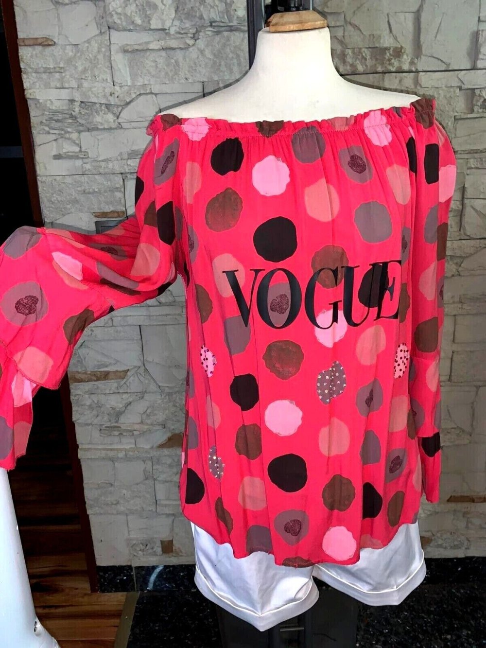 Baumwolle  Bluse Tunika  in gr 38-44 Farbe Pink Coral  Motiv mit Strass9 besetzt