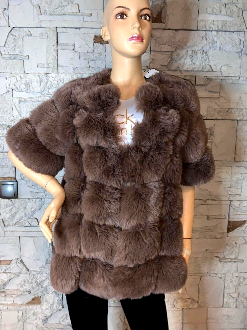 Tolle Winterweste Jacke Kunstpelz   in gr XL  Farbe Braun  Leder Look    Neu 