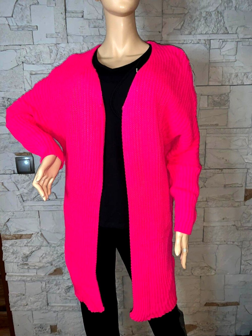 Cardigan Long Pullover Jacke  in gr 38-46 Farbe Pink Bunt Grobstrick Neu mit Etikett