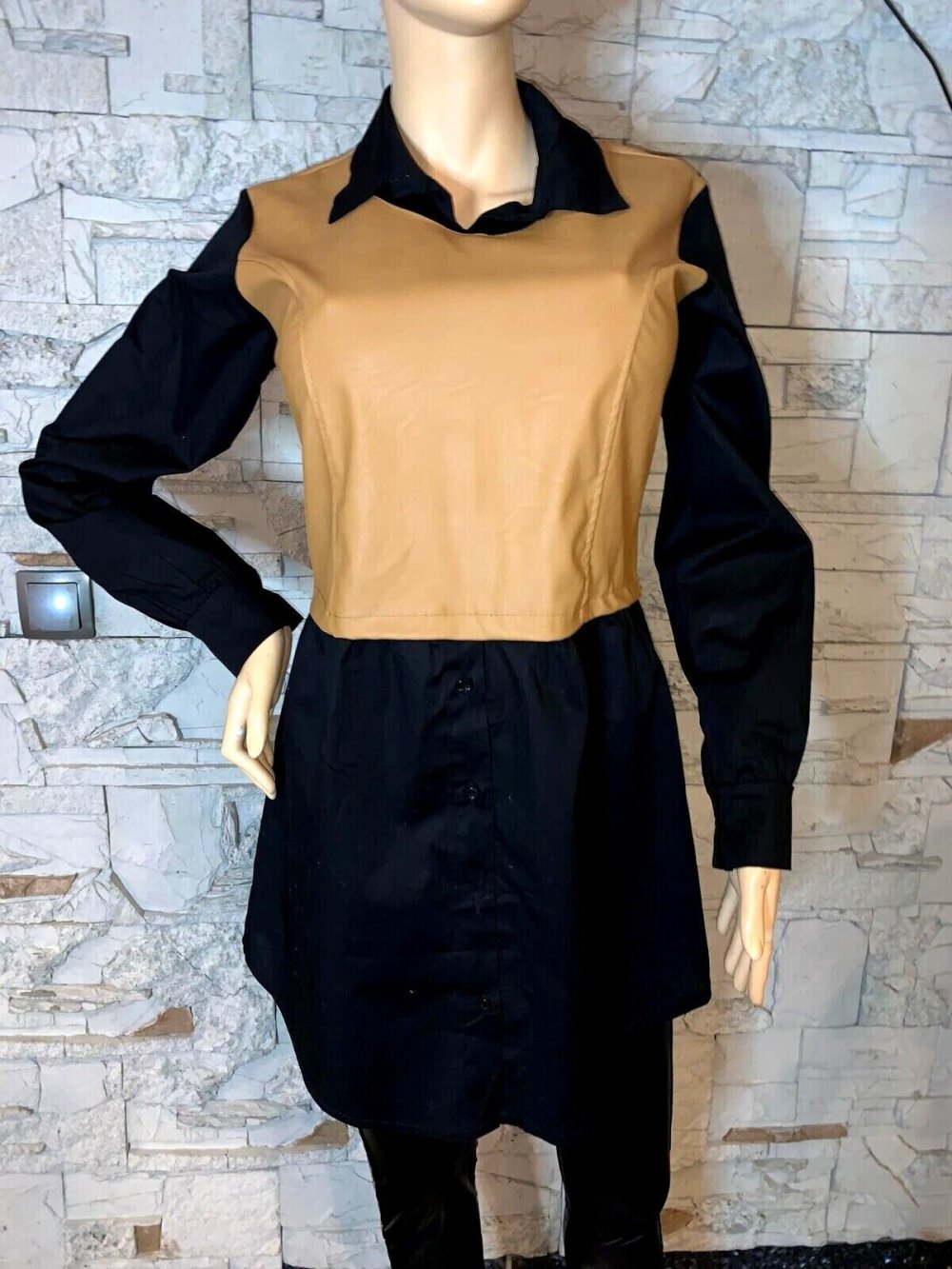 Long Bluse Leder Optik  in gr 38-42 Farbe Schwarz Braun Baumwolle Neu AA - 50 cm Länge - 86 cm