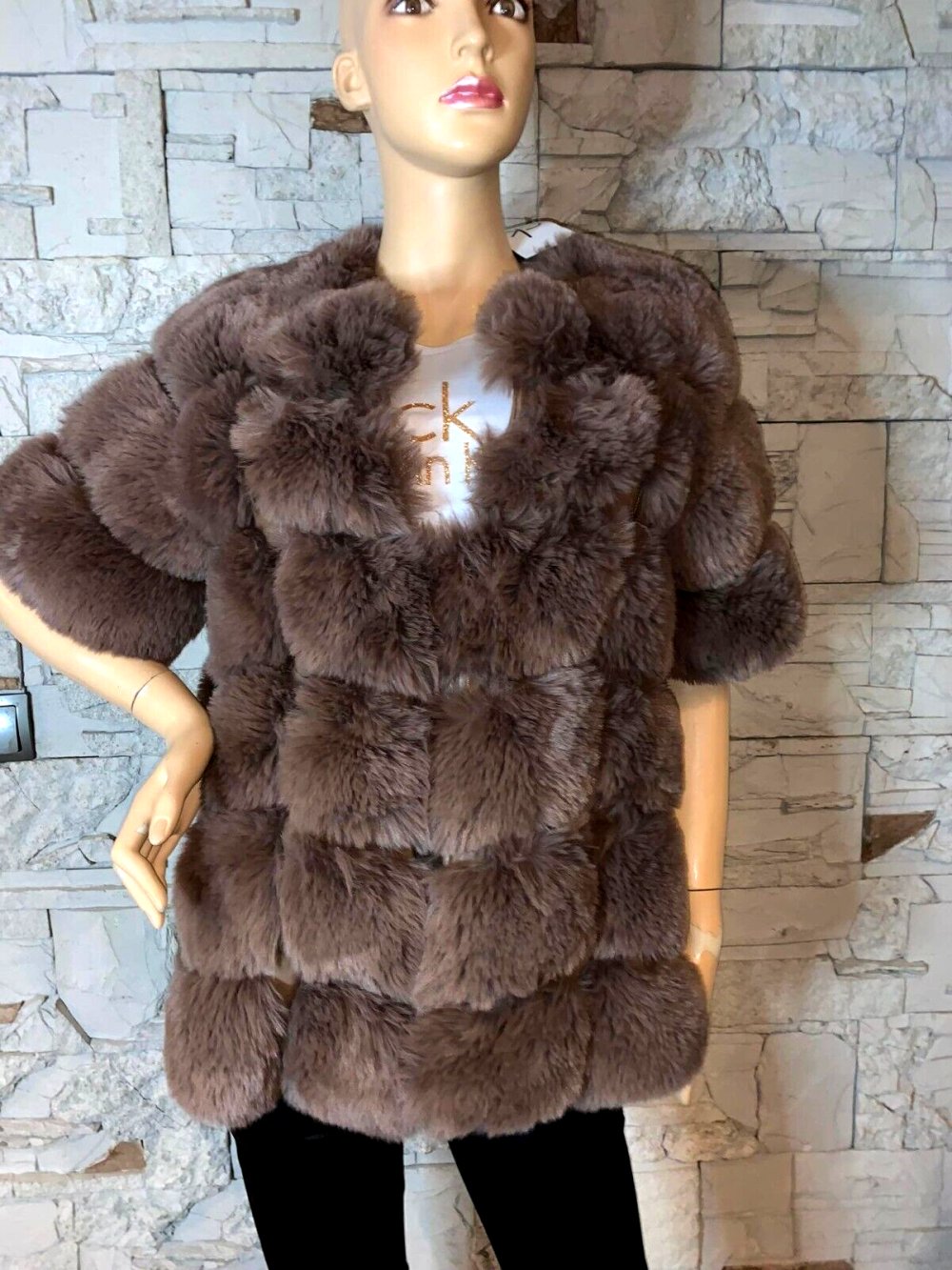 Tolle Winterweste Jacke Kunstpelz   in gr XL  Farbe Braun  Leder Look    Neu 