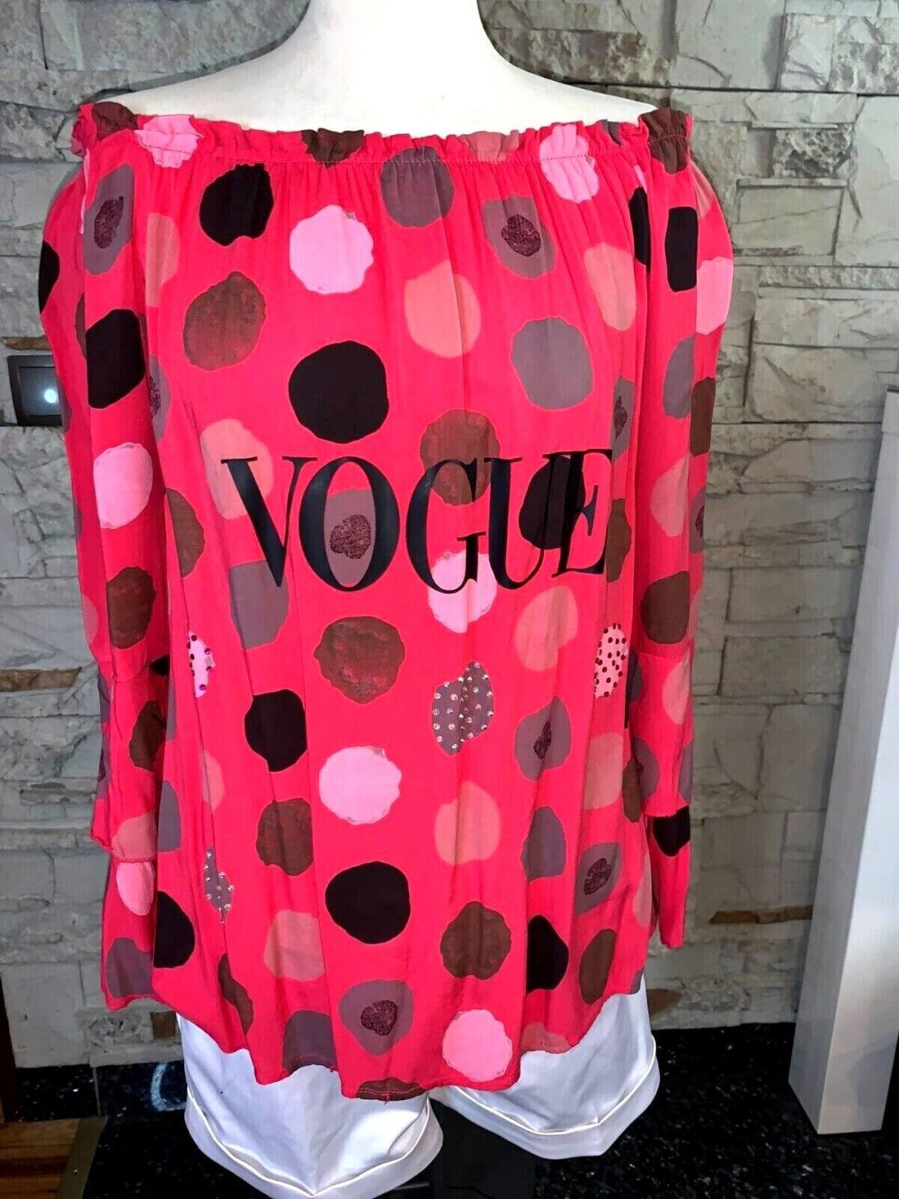 Baumwolle  Bluse Tunika  in gr 38-44 Farbe Pink Coral  Motiv mit Strass9 besetzt