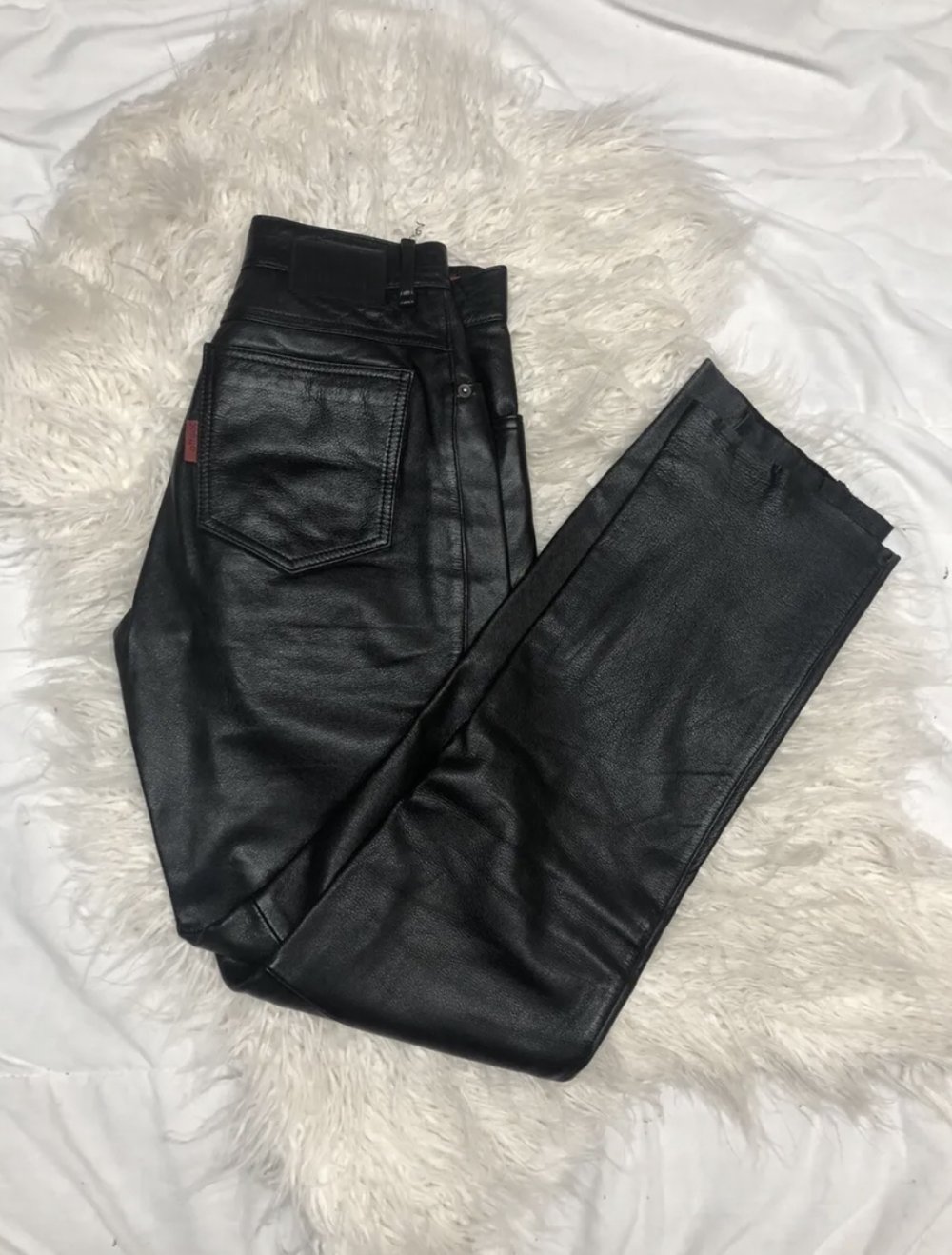 schwarze High Waist Biker Leder Hose