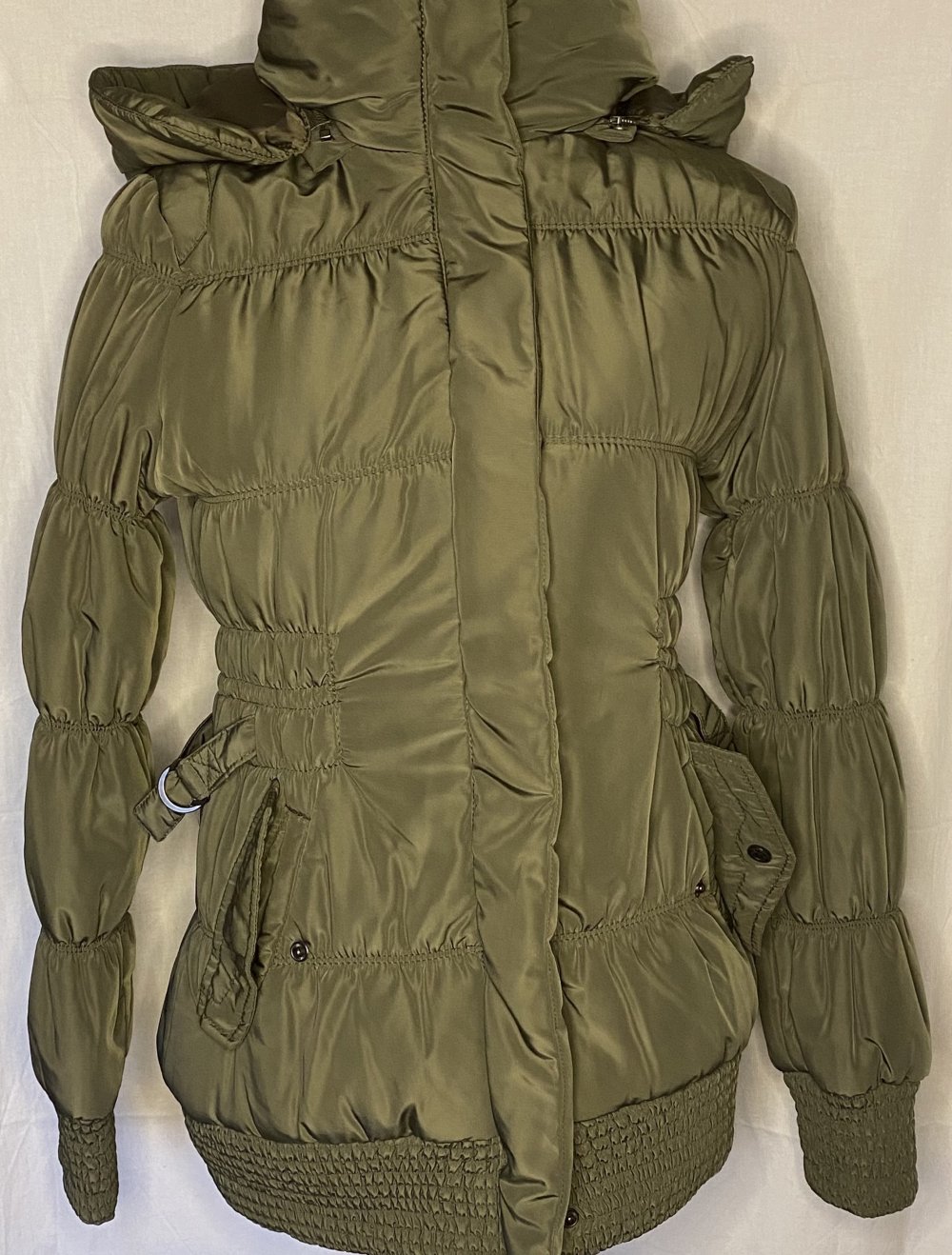 Oliv Grau Gefütterte Winter Jacke mit Kapuze