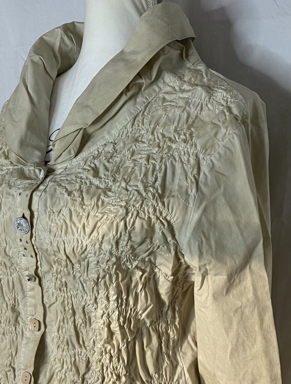 Beige-Creme geraffte Vintage Jacke