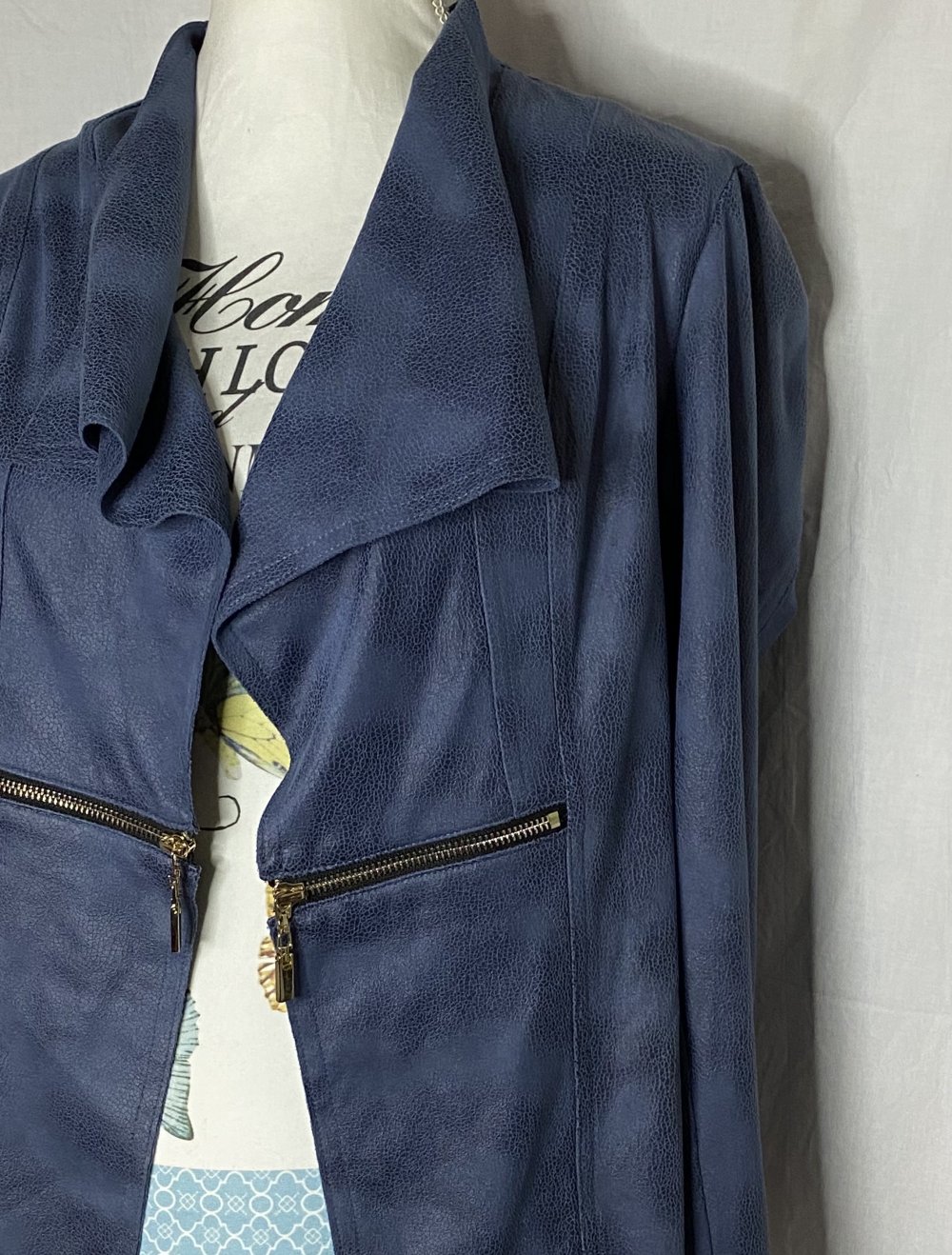 Blau Grauer Blazer in Leder Optik