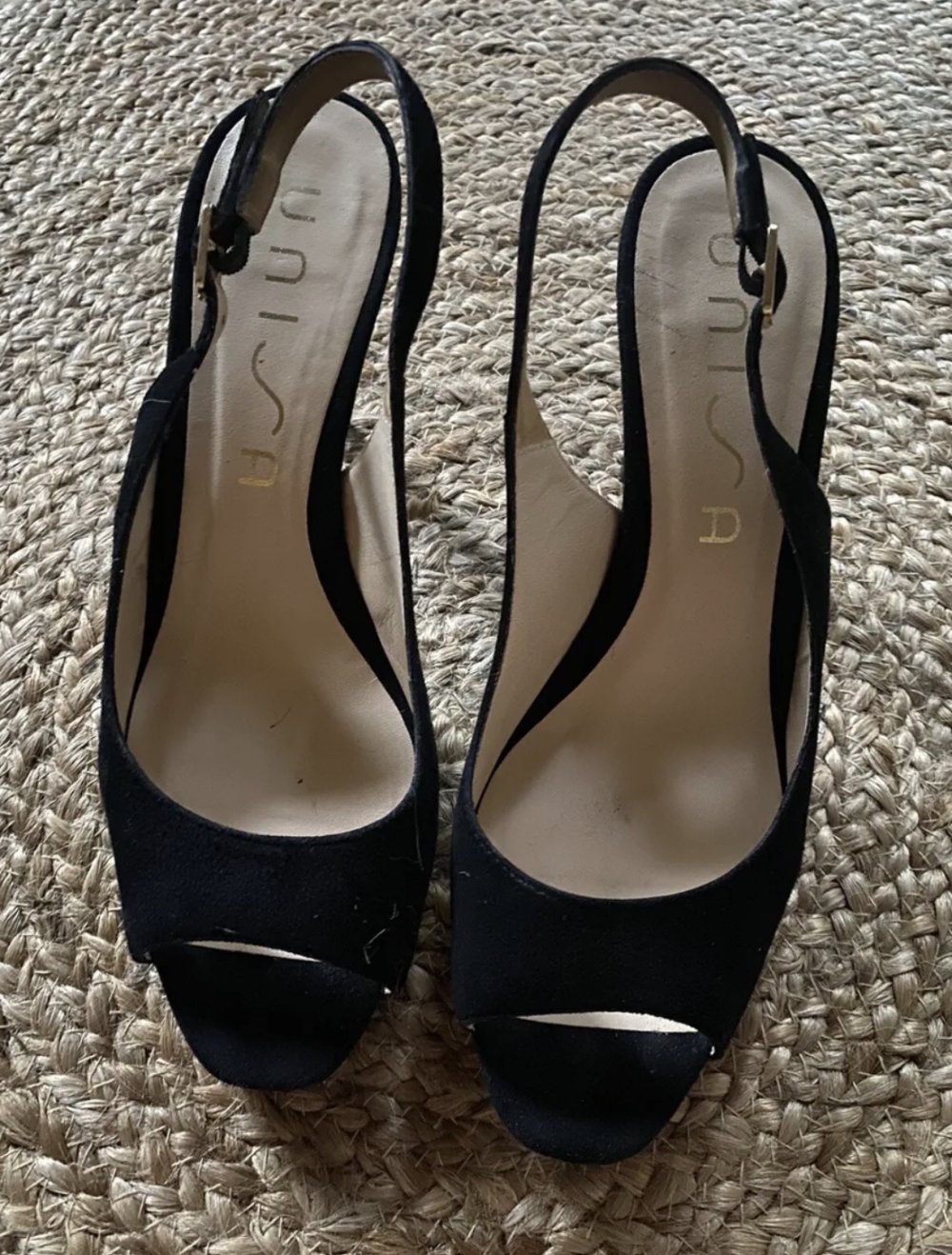 schwarze Wildleder Slingback Peeptoes