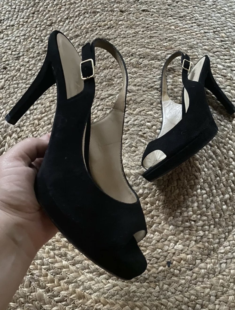 schwarze Wildleder Slingback Peeptoes