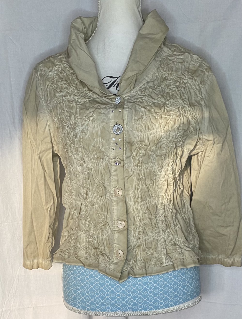 Beige-Creme geraffte Vintage Jacke