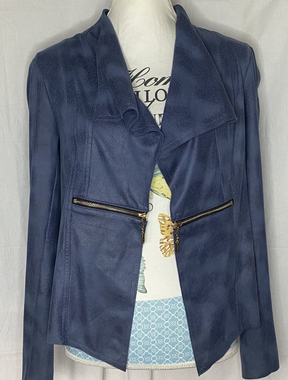 Blau Grauer Blazer in Leder Optik