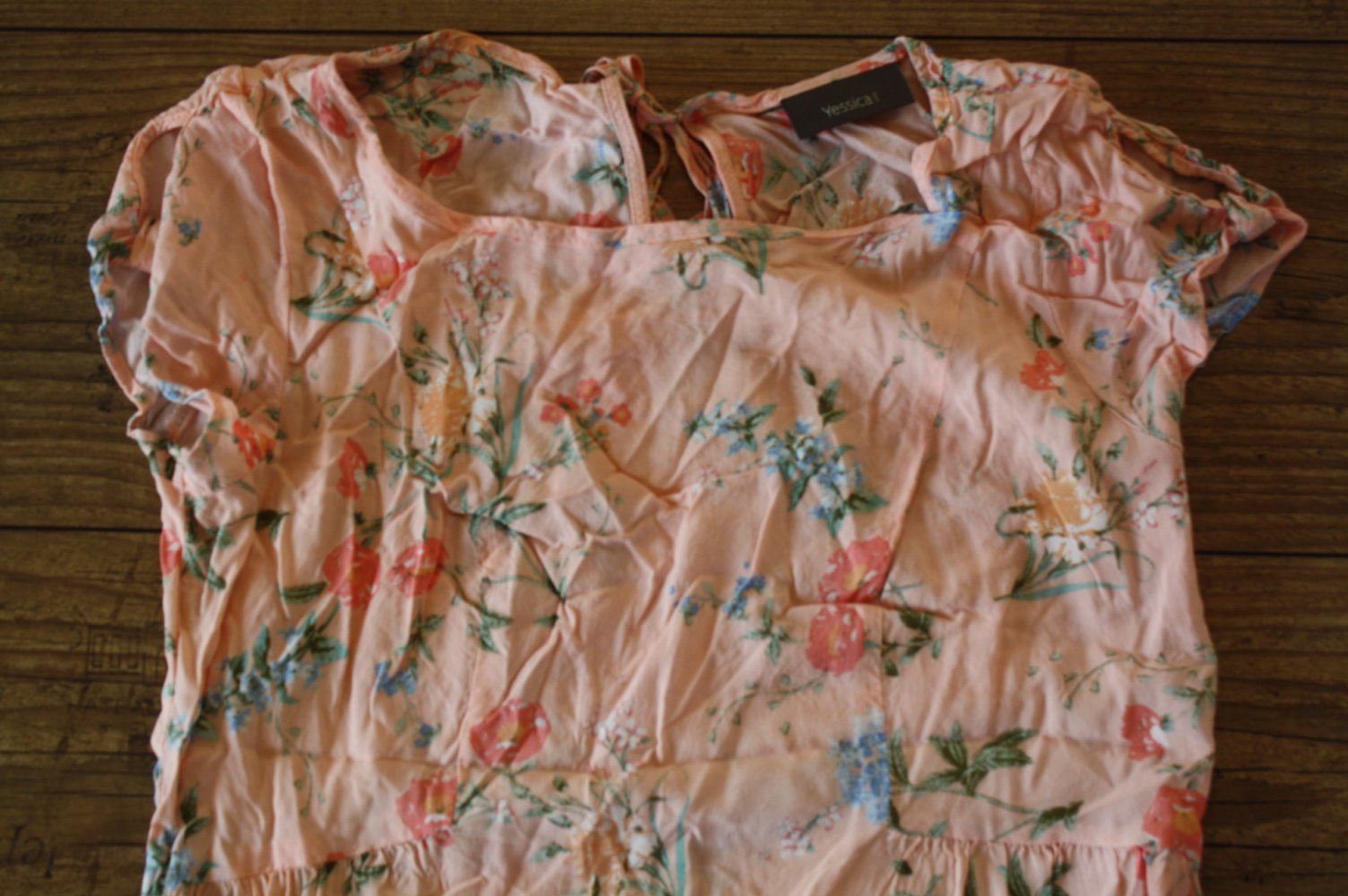 Yessica zarte leichte apricot Blumen geblümt Mille Fleur Blusenshirt 34 36 Coachella Boho Sommer